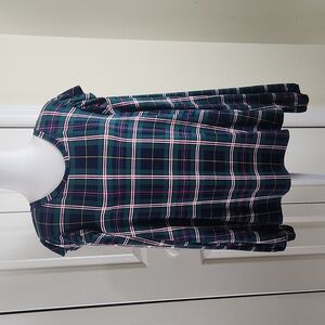 Crown & Ivy plaid top green blue pink long sleeve w shoulder ruffles. NWT!